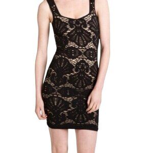 Intimately Free People Lace Crochet Bodycon Casual Mini Dress Black Cream Small